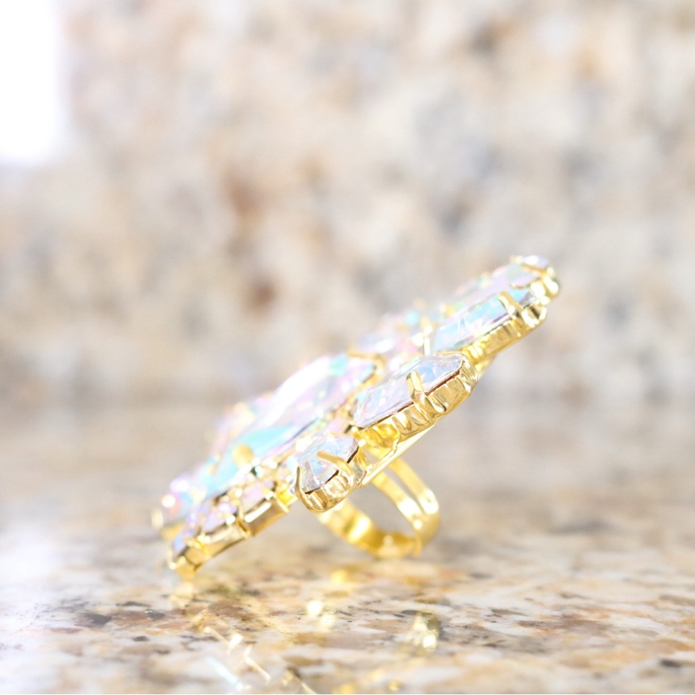 Gold Iridescent Stone Cluster Ring
